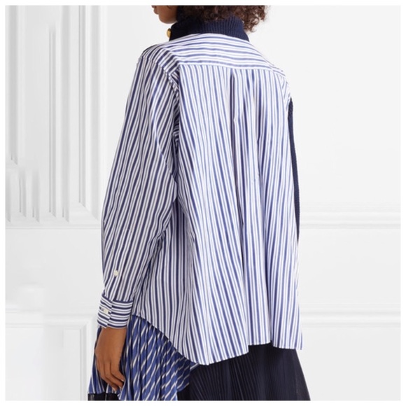 Navy Blue Stripe Asymmetrical Sweater Top - Picture 3 of 6